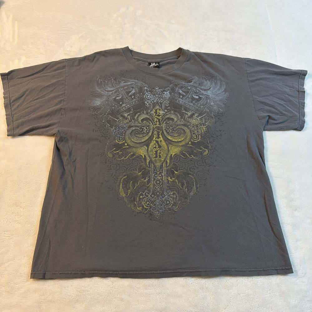 Vintage La Ink Gray Graphic T-Shirt With Crown & Scroll Design Mens